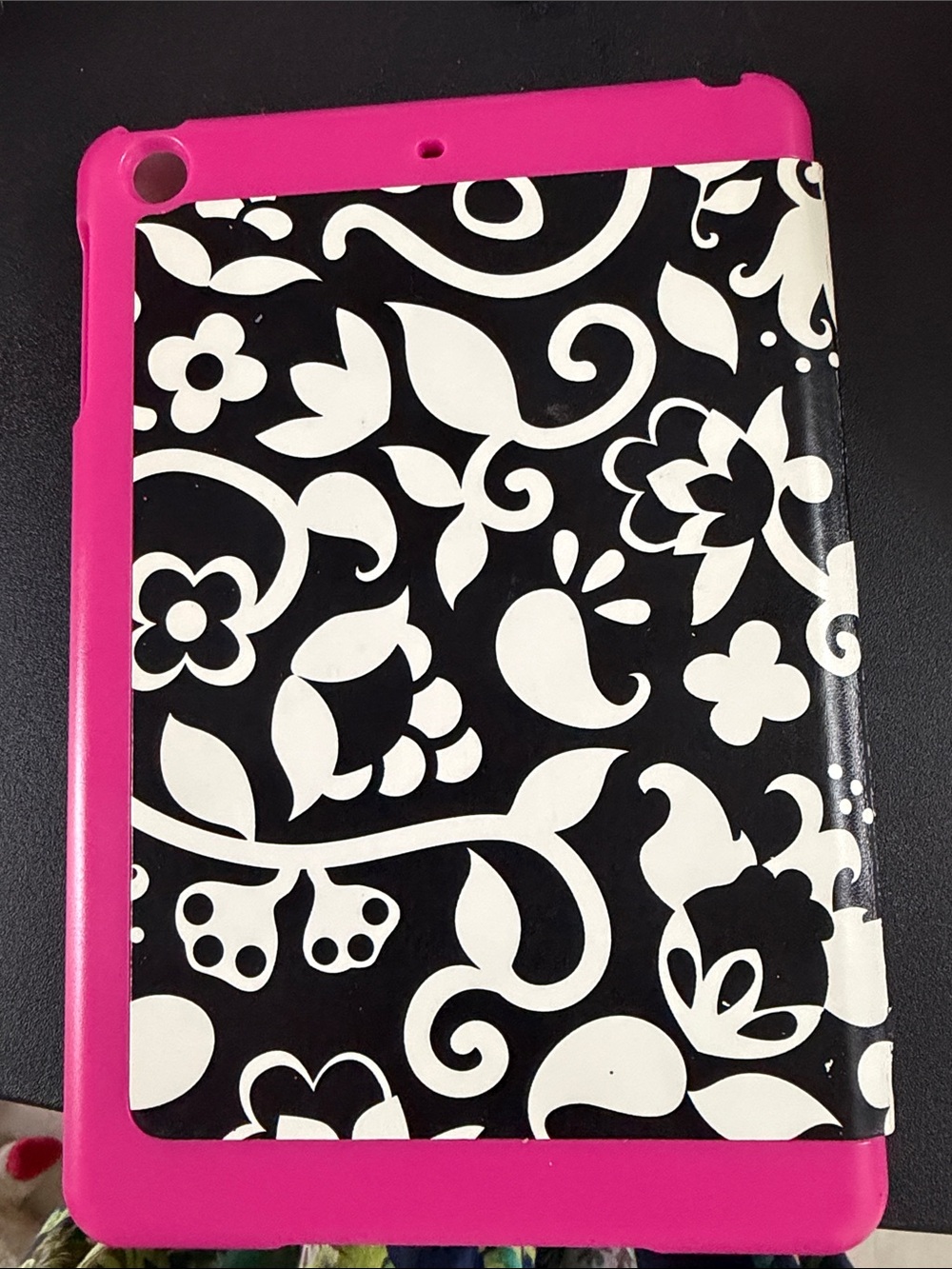 French bull  Pink Floral mini Tablet Case with Black & White Pattern